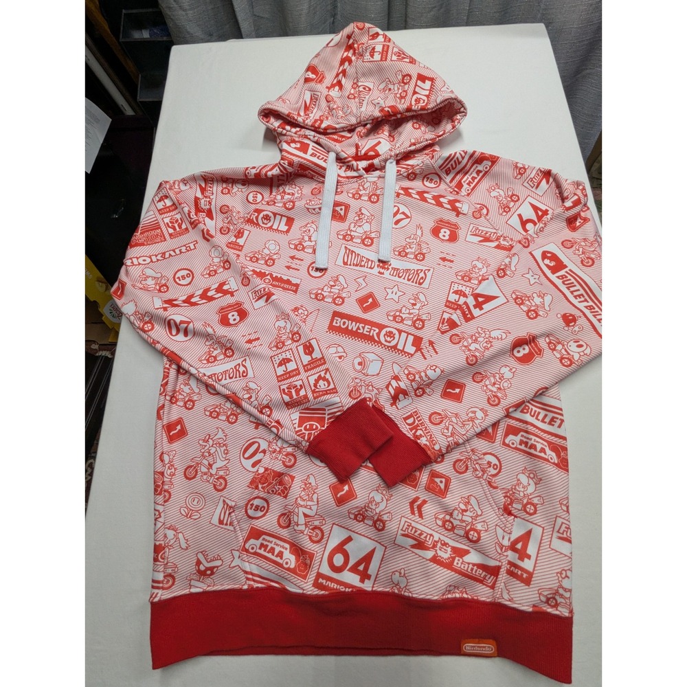 Nintendo Mario Kart 64 All Over Print Hoodie Mens XL Red White Graphic Pullover